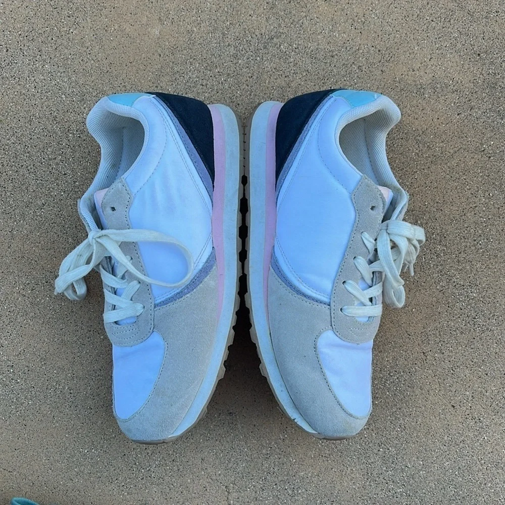 J Crew City Sneaker Spring Trainer white navy pink Women’s Size 7.5 Travel Laces - Picture 6 of 11